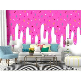 Wallpaper Canvas Print Pink ice cream melted with colorful cute candy sprinkles long border Self Adhesive Peel & Stick Wallpaper Wall Mural Wall Decal Sticker Poster Home Craft for Living Room