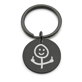 Stainless Steel Funny Doodle Necklace Middle Finger Pendant Keyring Keychain Punk Backpack Key Accessories Friendship Jewelry Gift for Women Men-K&B 30mm