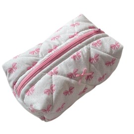 Ptsygantl Pink Bow Makeup Bag, Cute Floral Cosmetic Pouch Organizer Large Capacity Travel Toiletry Bag Aesthetic Makeup Pouch for Women and Girls