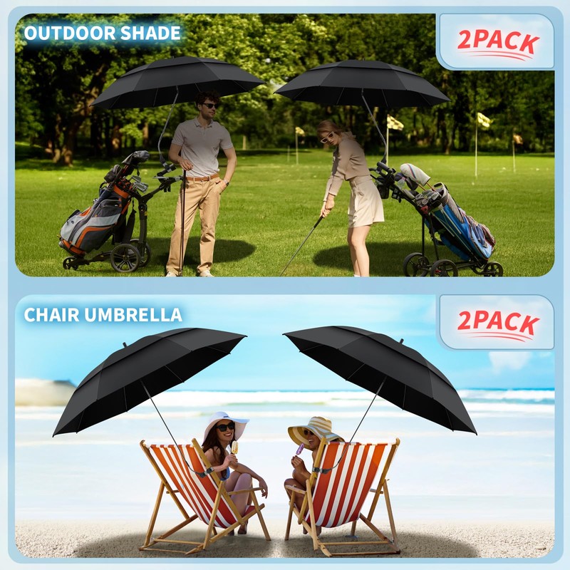 NBtoUS 2 Pack 48.6" Double Canopy Umbrella with Clamp, UPF50+