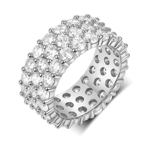 MDFUN 18K White Gold Plated Round-Cut 3 Row Cubic Zirconia