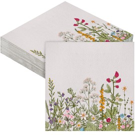 Aodaer 48 Pieces Disposable Vintage Floral Napkins Herb Paper Napkins Garden Party Napkins Cocktail Dinner Napkin Set 13" x 13" Unfolded Tea Party Napkins for Wedding Birthday Party Supplies