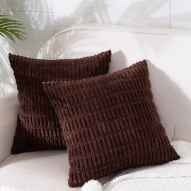 Smile of hope Corduroy Decorative Throw Pillow Covers 20x20 Inch Set of 2, Soft Striped Boho Pillow Covers Modern Farmhouse Home Decor for Couch Sofa Neutral Living Room Bed Dark Brown