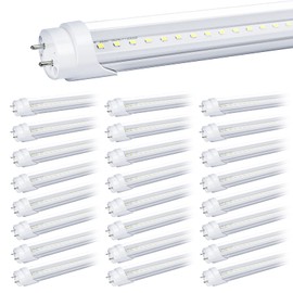 Ghiuop 25-Pack T8 LED Bulbs 4 Foot Tube Light, 4ft LED Shop Garage Warehouse Light, 20W 5000K 2600LM Daylight White, Fluorescent Lights Tube Replacement, Ballast Bypass, Dual-end Powered, Clear Cover