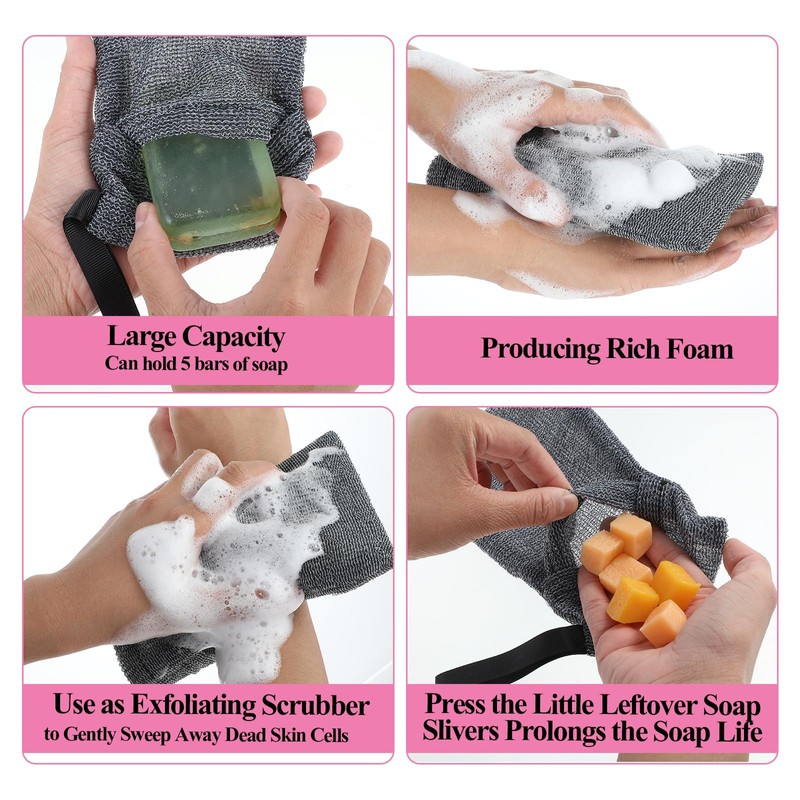4 Pcs Exfoliating Soap Bag, Soap Scrubber Pouch, Double Layer