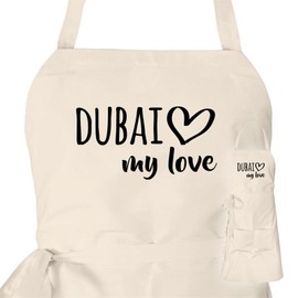 huuraa Apron Dubai my love unisex apron apron size for all fans of the United Arab Emirates gift idea for friends and family, natural