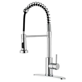 Chrome Kitchen Faucet, Faucet for Kitchen Sink with Pull Down Sprayer LOUEVIDO Kitchen Faucet with Deck Plate Stainless Steel Single Handle Spring for Farmhouse Utility Bar Laundry Sinks