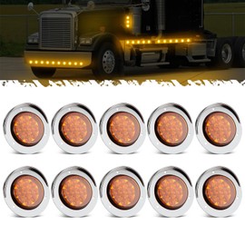 Partsam 10Pcs Amber 13LED Strobe Marker Lights, Round Clearance Light with Polished Chrome-plated Plastic Bezel for Trailer Truck RV