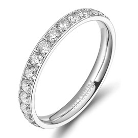 Zakk Women Eternity Ring Titanium Engagement Promise Rings Cubic Zirconia Anniversary Wedding Band 3mm (Silver-Full Eternity,Size M 1/2)