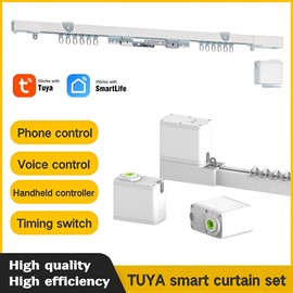 Smart Curtain Track System with Mini Zigbee Motor, Automatic Ceiling Curtain Opener, Motorized Curtains Rod 165.3''(4.2m) with App, Voice, Remote Control,Compatible with Alexa,Google and Siri