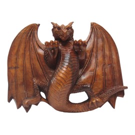 Brave Wings Hand Carved Wooden Dragon ~ Pouncing Dragon 27.5cm Long ~ Ornament Sculpture Figurine Statue Unique Wall Decoration Home Decor ~ 5360