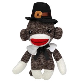 Made By Aliens Thanksgiving Pilgrim Sock Monkey Stuffed Animal with Cute Hat and Collar – Perfect Plush Toys Gift for Kids & Adults - 6 Inch