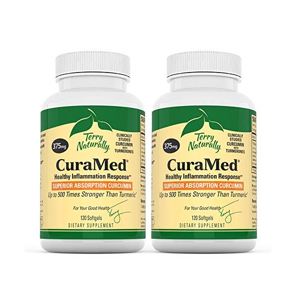 Terry Naturally CuraMed 375 mg (2 Pack) - 120 Softgels - Superior Absorption BCM-95 Curcumin Supplement, Promotes Healthy Inflammation Response - Non-GMO, Gluten-Free, Halal - 120 Servings