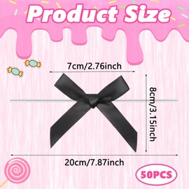 loghohu 50Pcs Twist Tie Bows for Treat Bags Twist Tie Bows Pre Tied Bows Black Satin Ribbon Bow Premade Craft Bows for Treat Bags Gift Wrapping Weddings Christmas Parties Baby Showers Decorations