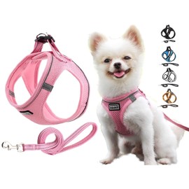 JdotMIN No Pull Cat and Dog Harness and Leash Set, for Extra Small to Small Breed, Lightweight Breathable Reflective Strips, Walking Escape Proof Soft Kitten Puppy Harness, Easy Control, Step In Pet Vest Jacket (Pink, L)