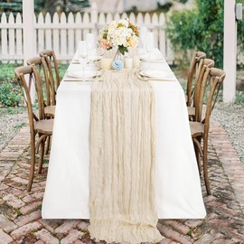 Eviznbou Beige Table Runner 2 Pcs 90x300cm Rustic Gauze Fabric Boho Decoration Wedding Bridal Shower