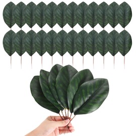 M METERXITY 30-Pack Artificial Magnolia Leaves, Fake Green Leaf with Stems for DIY Flower Garland/Wedding Decoration/Bookmark/Wreaths, Faux Magnolia Leaves [9x23cm, Green]