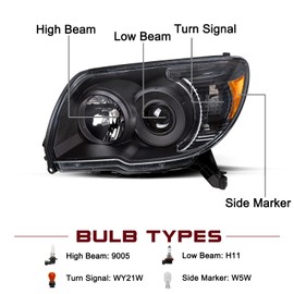 JSBOYAT Headlight Assembly Bulbs Included Compatible with 2006-2009 Toyota 4Runner, 4th gen 4runner Projector Headlamp Driver & Passenger Side Black Housing with Amber Reflector