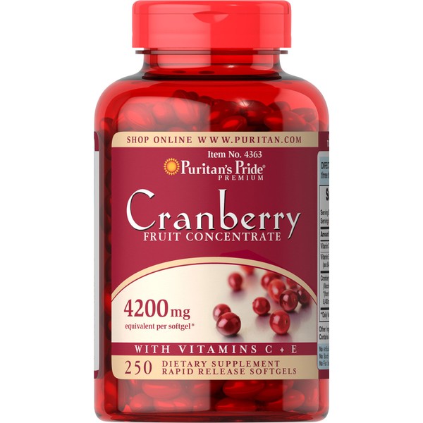 Puritan's Pride Cranberry Fruit Concentrate with C & E 4200 Mg, 250 Count
