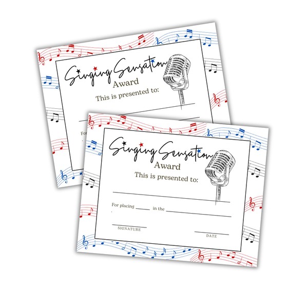 Singing Sensation Awards 30pk 8.5x11” Superlatives Choir Voice Vocal Performance