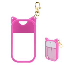 VANEST Silicone Case Compatible with Touchland Hand Sanitizer Spray 1 fl oz, Cat Design Protective Case with Keychain for Power Mist and Glow Mist, Hand Sanitizer Spray Accessory 1 Pack (Hot Pink)