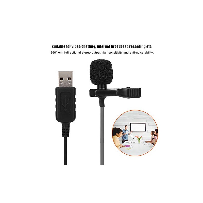 Bewinner Micrófono Lavalier USB, Micrófono de Computadora Omnidireccional con Clip