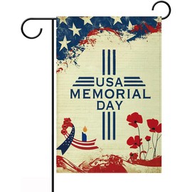 iWeeta Memorial Day Garden Flag 12x18 Inch Double Sided Outside, Usa Flag and Poppy Flowers Porch Yard Patio Outdoor Decoration