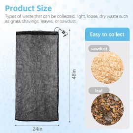 Universal Wood Chipper Shredder Collection Bag 24x48 Inches, Replacement Mesh Bag for DK2, Country Pro, Champion, CSVO70, Troy-Bilt Black Reusable Bag for Wood Chippers, Mulchers and Leaf Shredders