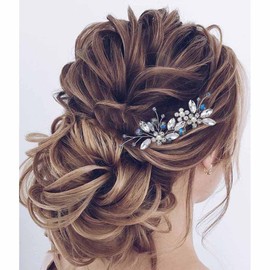 Belasa Bride Flower Wedding Hair Pins Crystal Headpiece Pearl Silver Hair Accessories for Women and Girls