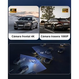 Dash camara para auto, 4K Dashcam Cámara Coche con WiFi y GPS Camara Coche, Camara automovil frontal y trasera, Visión Nocturna, Control de App, Parking Mode, 3.0" Pantalla IPS Con Tarjeta SD 64GB