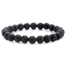 Hamoery Men Women 8mm Natural Stone Beads Bracelet Elastic Yoga Agate Bracelet Bangle(Lava Stone)