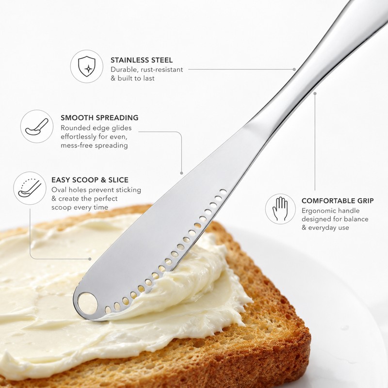 3-in-1 Stainless Steel Butter Knife for Spreading – Cheese, Jam