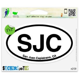 SJC San Juan Capistrano CA California Oval Car Sticker Indoor Outdoor 5" x 3"