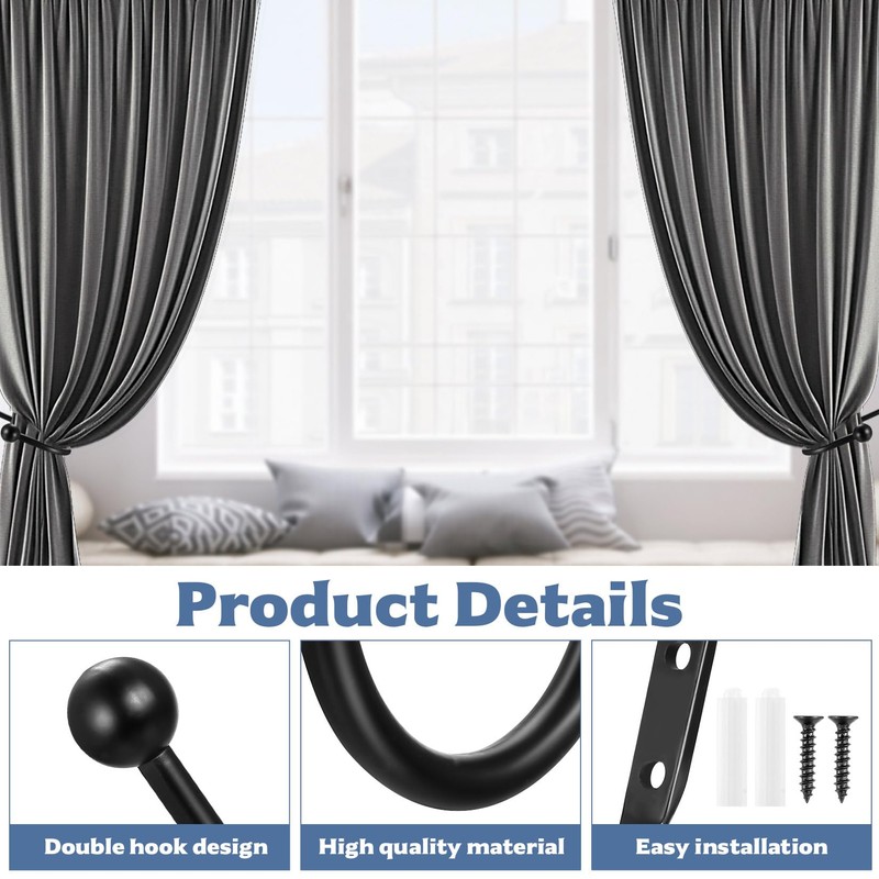 Pack of 2 Metal Curtain Tiebacks, U-Shape Curtain Holdbacks for