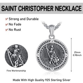 KATHLU Saint Christopher St Michael St Patrick St Raphael Jesus Cross Necklace for Men Christian Necklace Catholic Jewelry Gifts, Sterling Silver, No Gemstone