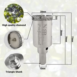 NBB Galvanised Diamond Drill Bit with Triangular Shaft Diamond Crown for Wet Drilling in Marble Luxury Stone Ceramic Granite Tiles Glass etc. in Bench Drill and Gun Drill (28 mm)