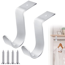 Hicarer 2 Pcs 1.38 Inch Closet Rod Brackets Heavy Duty Metal Wall Mount Rod Brackets with Screws Closet Pole Support for Living Room Bedroom Shelf Office(Silver)