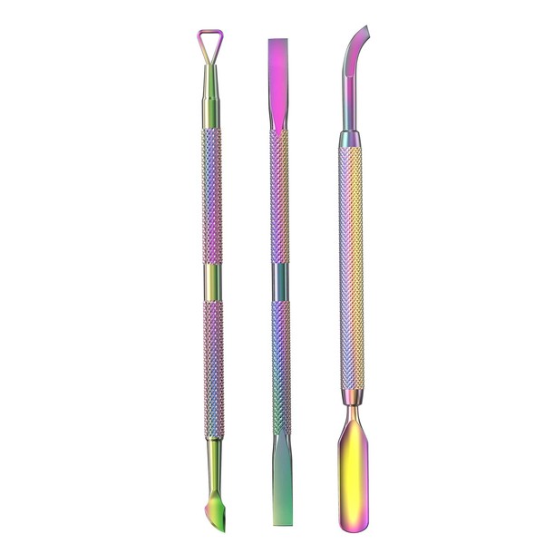 Cuticle Pusher Acetone/Gel/Nail Polish Remover Stainless Steel Professional 3pcs Set Cuticle Scraper Fingernails & Toenails Clean Manicure Tools Cuticle Care for Women&Girl,opove CP-3 (Rainbow Color)