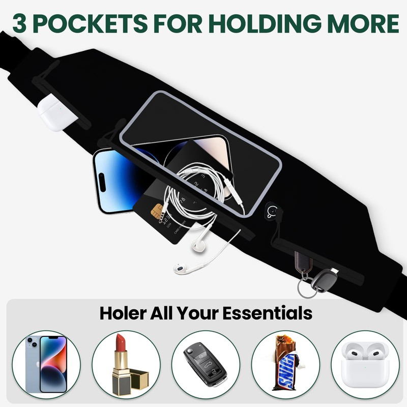 Running Belt Waist Pack with Touch Screen Window, Adjustable Fanny