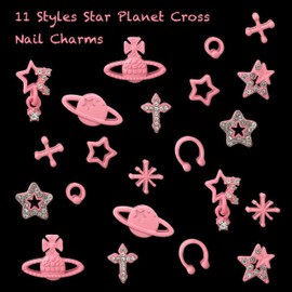 Gehaiwo 110PCS Star Nail Charms for Acrylic Nails，Star，Planet，Cross，Alloy Y2K Nail Jewels Nail Accessories Nail Art Rhinestone for Nail Art Supplies DIY Nail Craft