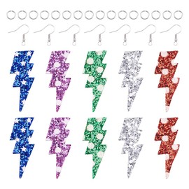 Lightning Bolt Earring Making Kit 10Pcs Lightning Bolt Imitation Leather Charms with Sequins with 20Pcs Brass Earring Hooks 20Pcs Brass Jump Rings for Dangle Earring Making