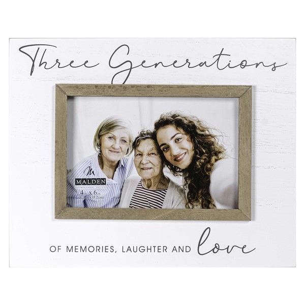 Malden International Designs 4x6 Three Generations Script Sentiments Picture Frame Three Generations Of Memories Laughter And Love White MDF Wood Frame Raised Brown Inner Wood Moulding