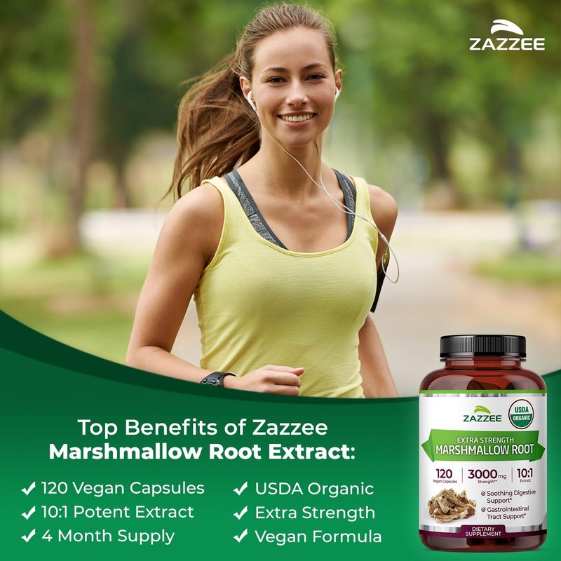 Zazzee USDA Organic Marshmallow Root 10:1 Extract, 3000 mg Strength,