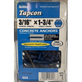 Tapcon 6 TAPCON Concrete Screws Tapcon 3/16” x 1-3/4” Anchors Block & Brick  24305