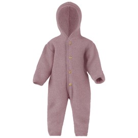 Ecoable Baby Fleece Bunting: Thermal Footed Coverall Romper with Hood for Toddlers, Organic Merino Wool (EU86-92 | 12-24 months, Rose)