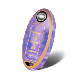 WORCAS for Infiniti 4 Buttons Key Fob Cover, TPU Smart Key Fob Case Compatible with Nissan Altima Coupe Armada GTR Maxima Murano Cross CABRIOLET Rogue Versa(Violet Pattern)