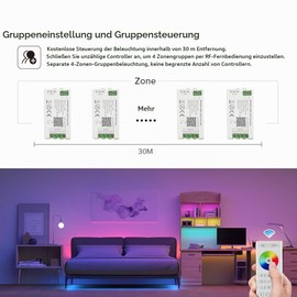 SEZO 2.4G RF RGBCCT LED Controller Kit C05RF Controller and RC03RFB 4-Zone Wireless Remote Control Group Control Multiple Colour Modes for FCOB 5630 2835 3528 5730 5050 3014 RGBCCT LED Strip DC5-24V