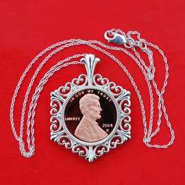 US 2014 Lincoln Shield Small Cent One Penny Gem BU Uncirculated Proof Coin 925 Sterling Silver Necklace New - Lucky Penny