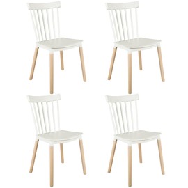 Simpol Home DSW Armless Modern Plastic Chairs with Wood Legs for Living, Bedroom, Kitchen, Dining,Lounge Waiting Room, Restaurants, Cafes, Set of 4, Warm White