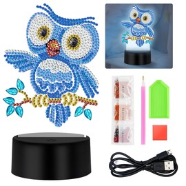 Diamond Painting Night Light Crafts, Owl Diamond Painting Lamp LED 7 Colours, Creative DIY Night Light Craft Set for 6-12 Years Children Birthday Gift, Christmas Gifts, Holiday Gift